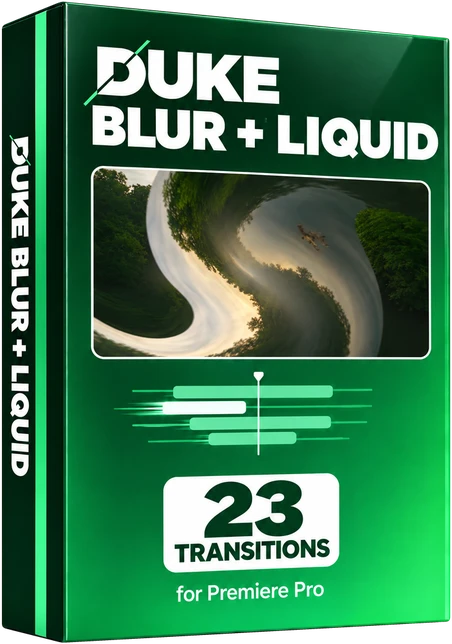 DUKE Blur + Liquid for Premiere Pro box, 23 transitions