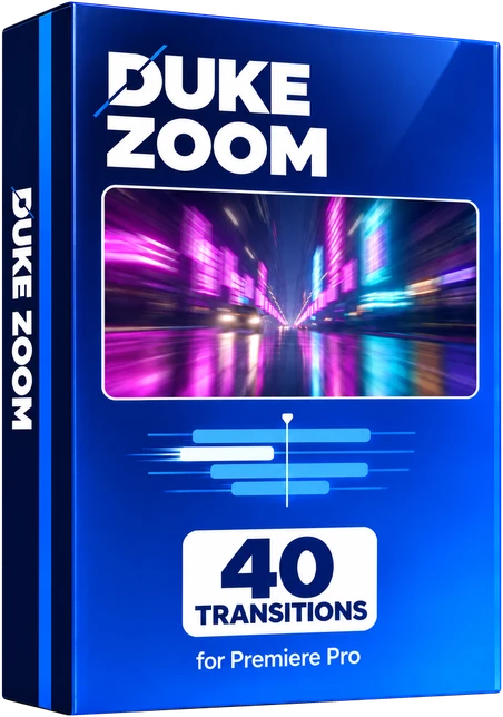 DUKE Zoom for Premiere Pro box, 40 transitions