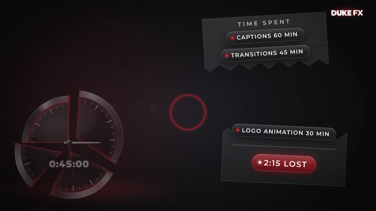 A paper receipt listing the time spent tears in half beside the shrunken clock ring, just before the logo appears.